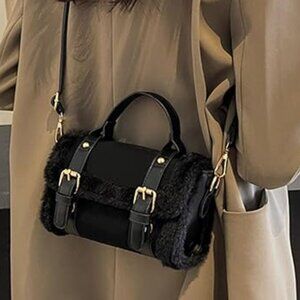 Neiman Marcus Black Shearling Leather Handbag